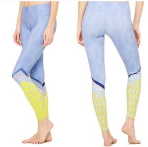 ALO Yoga Airbrush Tree Lace Sky Cropped Yoga Pants Leggings Blue Yellow